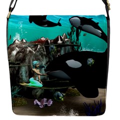 Cute Mermaid Playing With Orca Flap Messenger Bag (s)