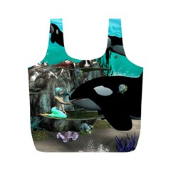 Cute Mermaid Playing With Orca Full Print Recycle Bags (m) 