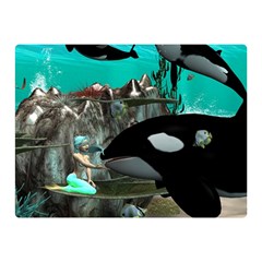 Cute Mermaid Playing With Orca Double Sided Flano Blanket (mini) 