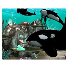 Cute Mermaid Playing With Orca Double Sided Flano Blanket (medium) 