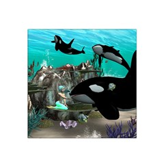 Cute Mermaid Playing With Orca Satin Bandana Scarf