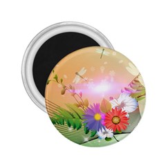 Wonderful Colorful Flowers With Dragonflies 2 25  Magnets by FantasyWorld7