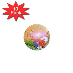 Wonderful Colorful Flowers With Dragonflies 1  Mini Magnet (10 Pack) 