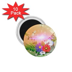 Wonderful Colorful Flowers With Dragonflies 1 75  Magnets (10 Pack) 