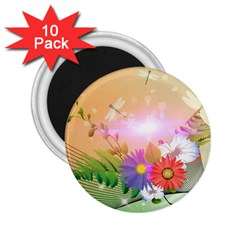 Wonderful Colorful Flowers With Dragonflies 2 25  Magnets (10 Pack) 