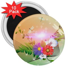 Wonderful Colorful Flowers With Dragonflies 3  Magnets (10 Pack) 