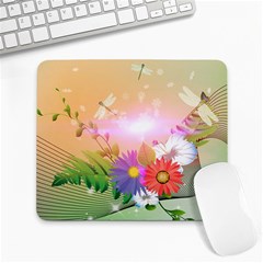 Wonderful Colorful Flowers With Dragonflies Large Mousepads