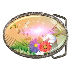 Wonderful Colorful Flowers With Dragonflies Belt Buckles by FantasyWorld7