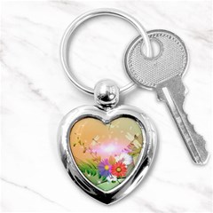 Wonderful Colorful Flowers With Dragonflies Key Chains (heart) 