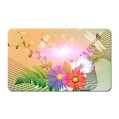 Wonderful Colorful Flowers With Dragonflies Magnet (rectangular) by FantasyWorld7