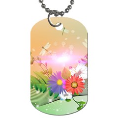 Wonderful Colorful Flowers With Dragonflies Dog Tag (one Side)