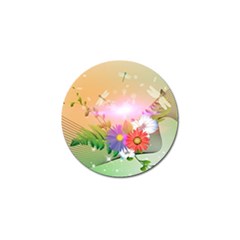 Wonderful Colorful Flowers With Dragonflies Golf Ball Marker by FantasyWorld7