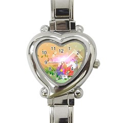 Wonderful Colorful Flowers With Dragonflies Heart Italian Charm Watch