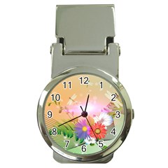 Wonderful Colorful Flowers With Dragonflies Money Clip Watches by FantasyWorld7