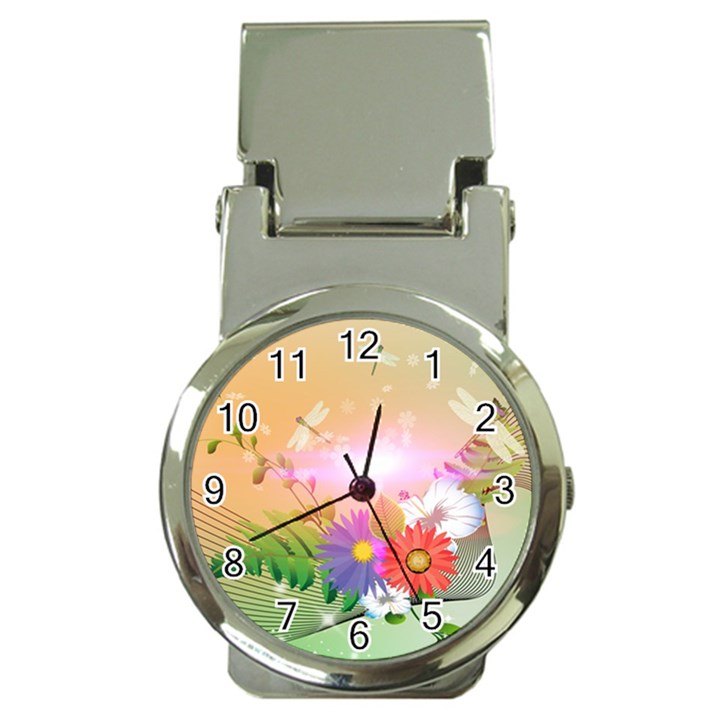 Wonderful Colorful Flowers With Dragonflies Money Clip Watches