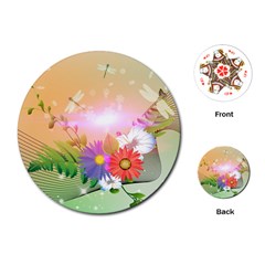 Wonderful Colorful Flowers With Dragonflies Playing Cards (round) 