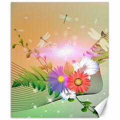 Wonderful Colorful Flowers With Dragonflies Canvas 20  X 24  