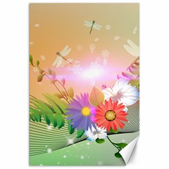 Wonderful Colorful Flowers With Dragonflies Canvas 20  X 30  