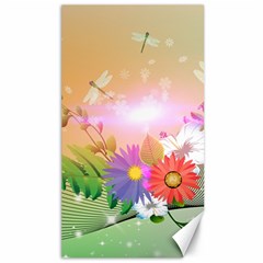 Wonderful Colorful Flowers With Dragonflies Canvas 40  X 72  