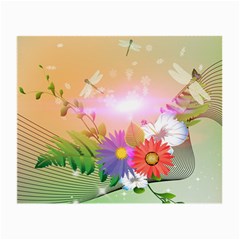 Wonderful Colorful Flowers With Dragonflies Small Glasses Cloth (2-side)