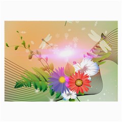 Wonderful Colorful Flowers With Dragonflies Large Glasses Cloth