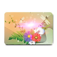 Wonderful Colorful Flowers With Dragonflies Small Doormat 