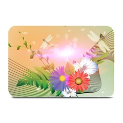 Wonderful Colorful Flowers With Dragonflies Plate Mats