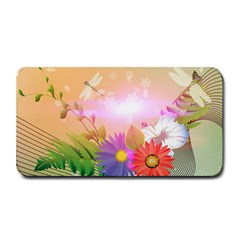 Wonderful Colorful Flowers With Dragonflies Medium Bar Mats