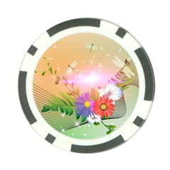 Wonderful Colorful Flowers With Dragonflies Poker Chip Card Guards