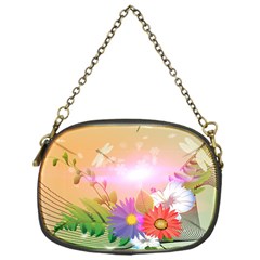 Wonderful Colorful Flowers With Dragonflies Chain Purses (one Side)  by FantasyWorld7