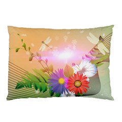 Wonderful Colorful Flowers With Dragonflies Pillow Cases