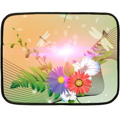 Wonderful Colorful Flowers With Dragonflies Fleece Blanket (mini)