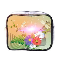 Wonderful Colorful Flowers With Dragonflies Mini Toiletries Bags by FantasyWorld7