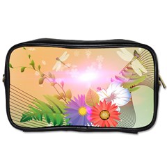 Wonderful Colorful Flowers With Dragonflies Toiletries Bags