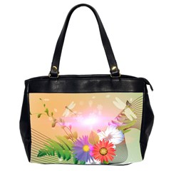 Wonderful Colorful Flowers With Dragonflies Office Handbags (2 Sides) 