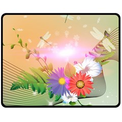 Wonderful Colorful Flowers With Dragonflies Fleece Blanket (medium) 