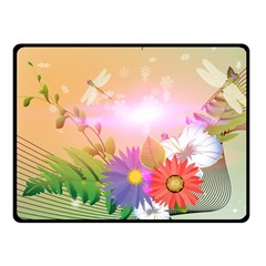 Wonderful Colorful Flowers With Dragonflies Fleece Blanket (small)