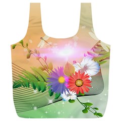 Wonderful Colorful Flowers With Dragonflies Full Print Recycle Bags (l) 