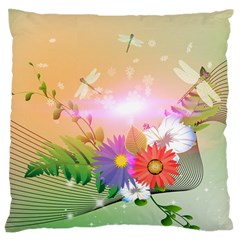 Wonderful Colorful Flowers With Dragonflies Standard Flano Cushion Cases (two Sides)  by FantasyWorld7