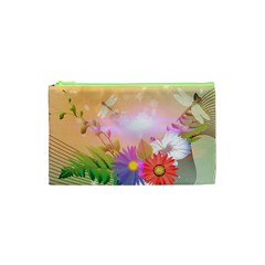 Wonderful Colorful Flowers With Dragonflies Cosmetic Bag (xs)