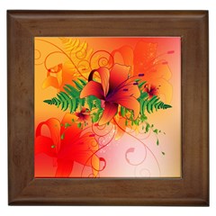 Awesome Red Flowers With Leaves Framed Tiles