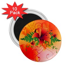 Awesome Red Flowers With Leaves 2 25  Magnets (10 Pack) 