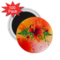 Awesome Red Flowers With Leaves 2 25  Magnets (100 Pack) 