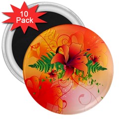 Awesome Red Flowers With Leaves 3  Magnets (10 Pack) 