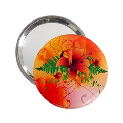 Awesome Red Flowers With Leaves 2 25  Handbag Mirrors by FantasyWorld7