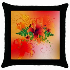 Awesome Red Flowers With Leaves Throw Pillow Cases (black)