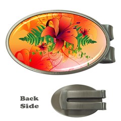 Awesome Red Flowers With Leaves Money Clips (oval)  by FantasyWorld7