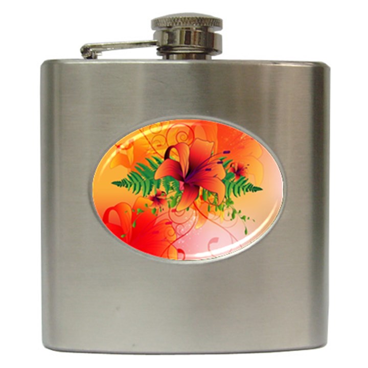 Awesome Red Flowers With Leaves Hip Flask (6 oz)