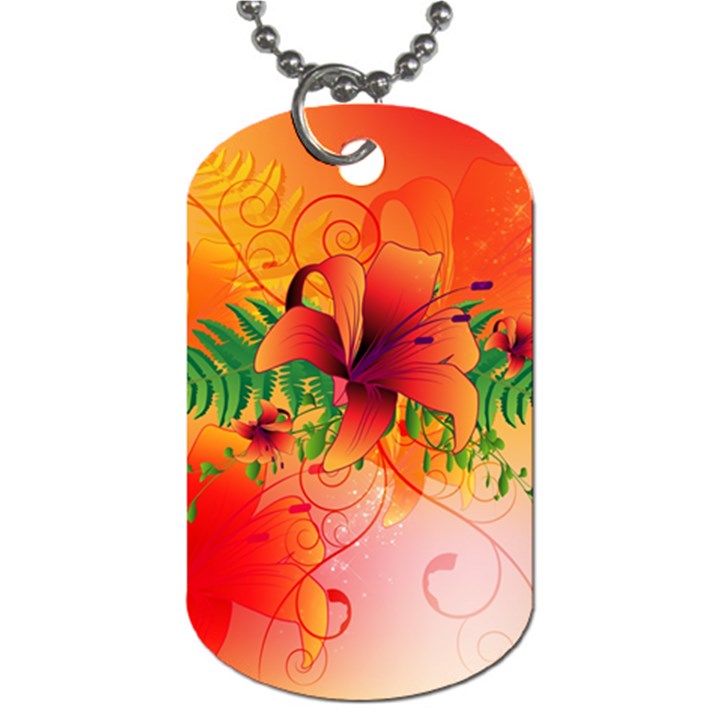 Awesome Red Flowers With Leaves Dog Tag (Two Sides)