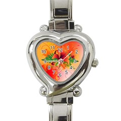 Awesome Red Flowers With Leaves Heart Italian Charm Watch